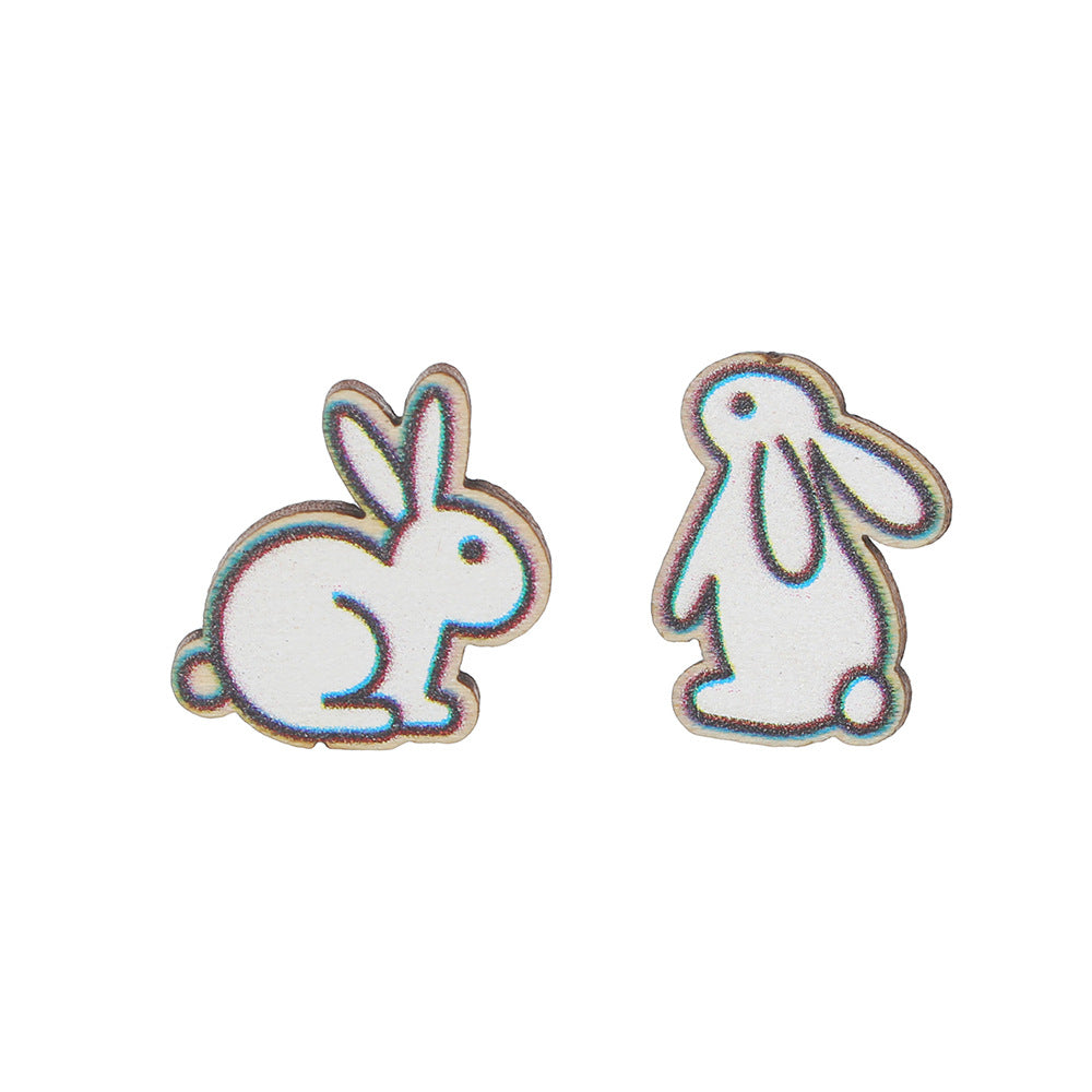 Cute Cartoon Animal Wood Stud Earrings Plated Rabbit Design for Kids