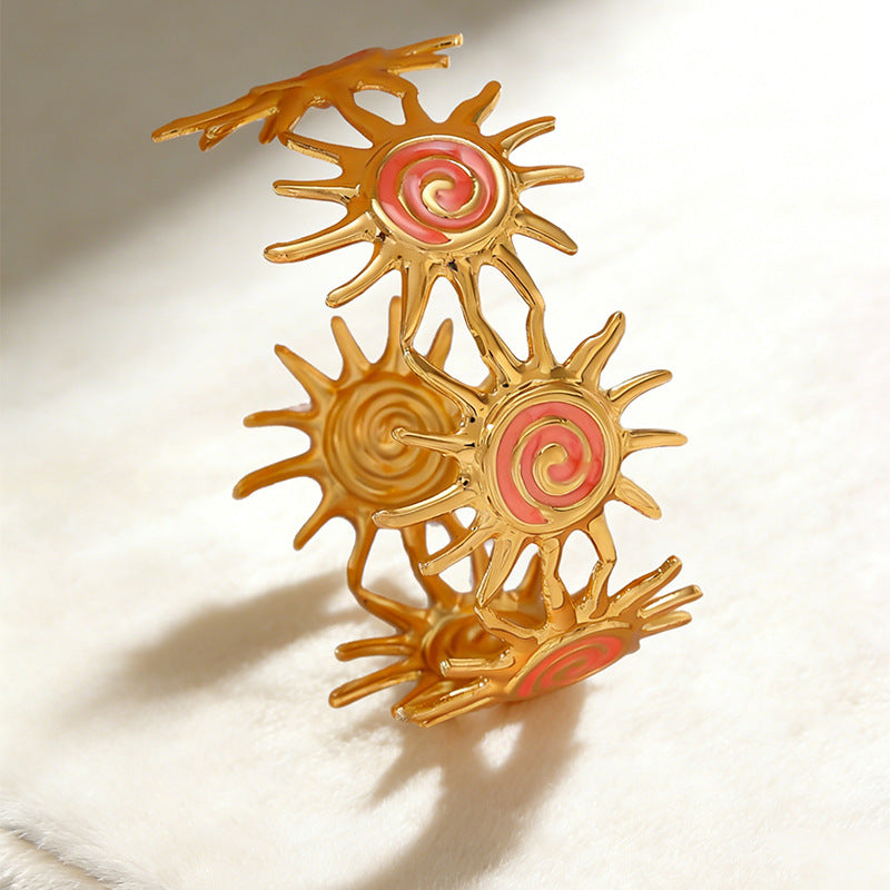 Elegant Stainless Steel Sun Turbine Drip Oil Enamel Bracelet