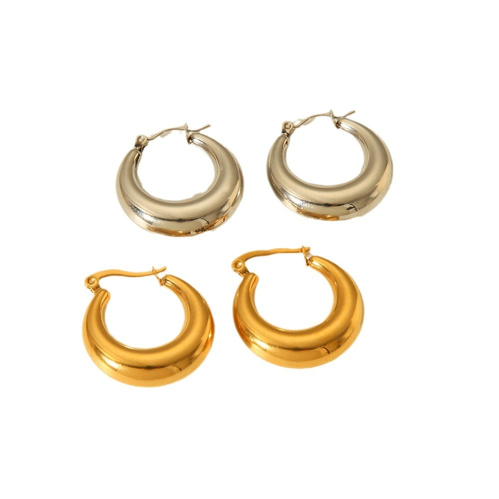 Orecchini da donna in acciaio inossidabile placcato oro 18 carati con cerchio geometrico cavo, minimalisti ed eleganti