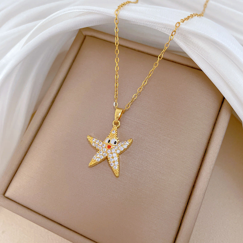 Sweet Drip Oil Star Rhinestone Titanium Steel Necklace for Unisex