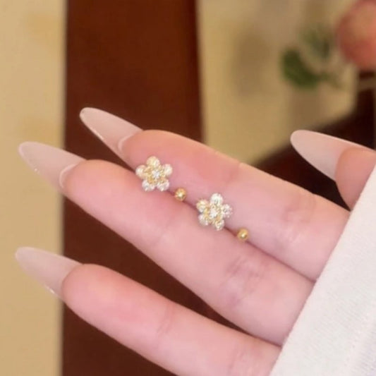Elegant Floral Zirconia Stud Earrings for Women Made of Copper with Stainless Steel Posts