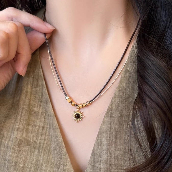 Minimalist Sunflower Pendant Necklace for Women Titanium Steel Plated O-Chain with Geometric Design and Natural Theme