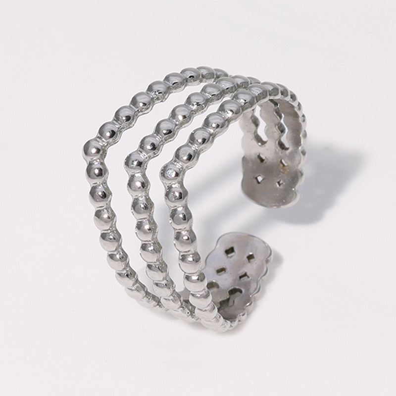 Anillo de acero inoxidable de extremo abierto geométrico para mujer con acabado chapado estilo minimalista de Instagram para dedo índice