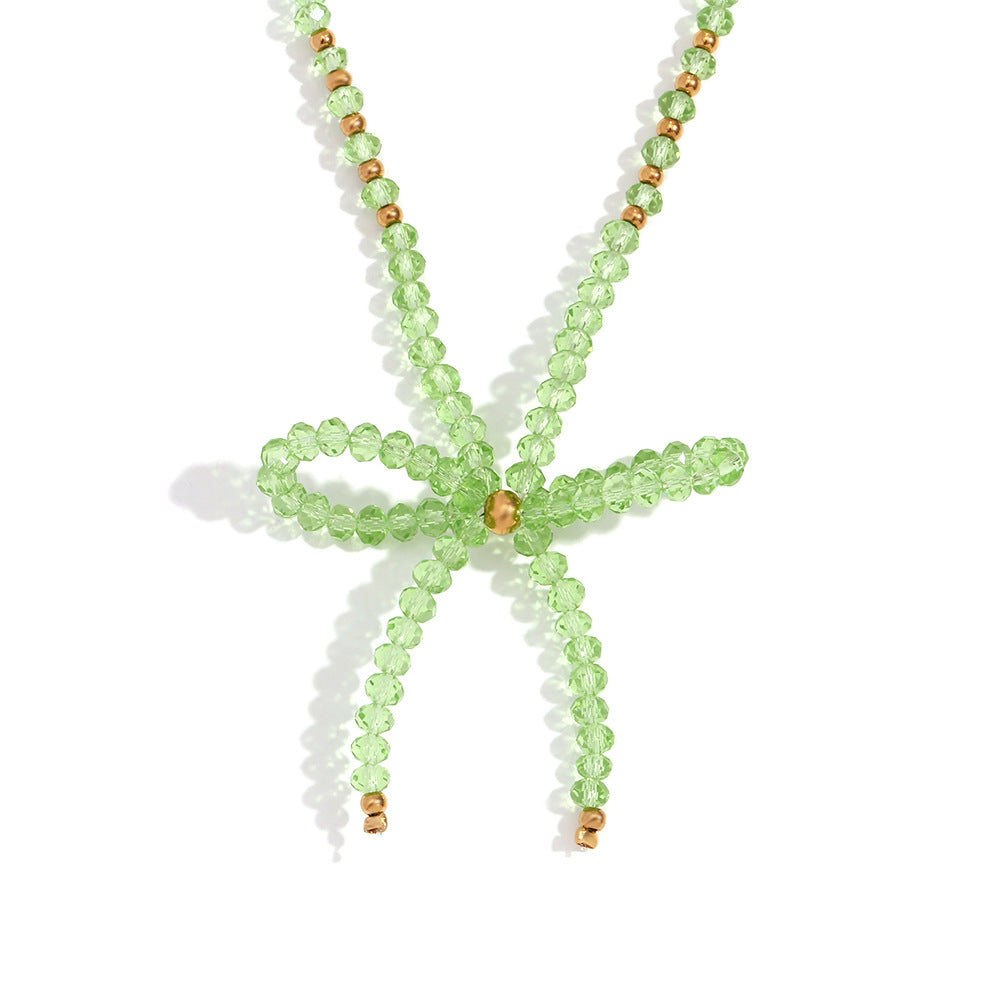 Elegante Collar Minimalista de Acero Inoxidable en Forma de Lazo con Colgante de Acero Inoxidable Titanio Galvanizado y Acentos de Cristal Verde Facetado para Mujer