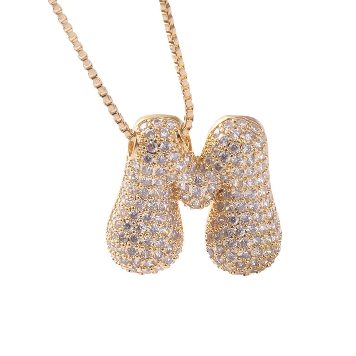 Minimalist Rhinestone Inlaid Letter Pendant Brass Necklace