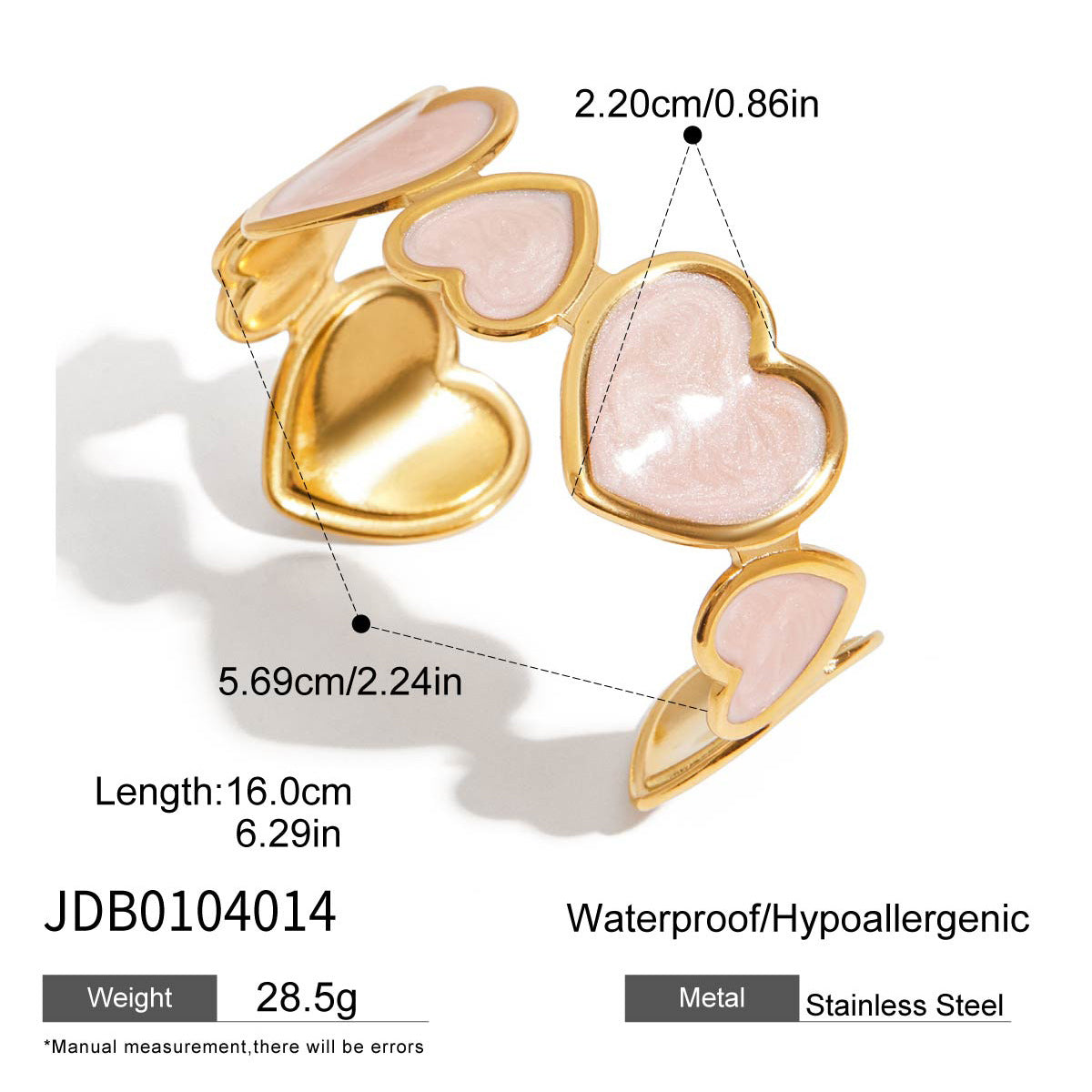 Heart Drip Oil Plated Stainless Steel Bracelet for Women
