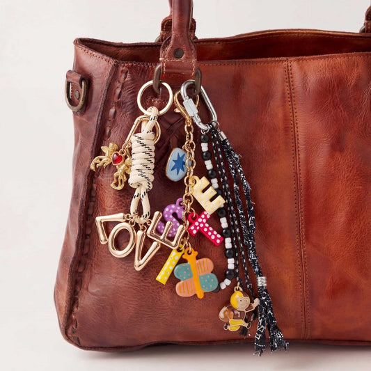 Minimalist Vintage Handmade Beaded Charm Bar with Heart Letter Animal Pendants for Bag Keychain DIY Accessories