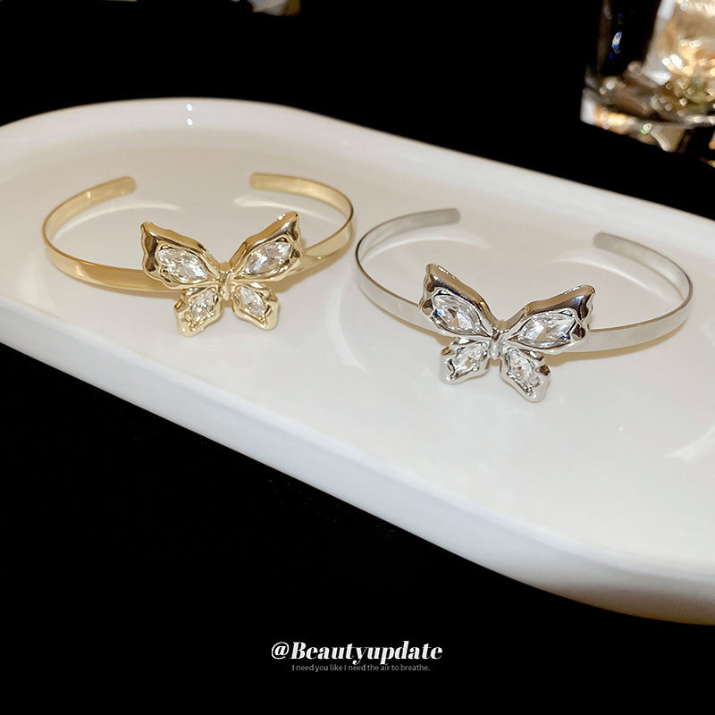 Elegante Bracciale a Farfalla Placcato in Lega da Donna con Intarsio di Strass, Bracciale a Polsino Stile Lusso Versatile