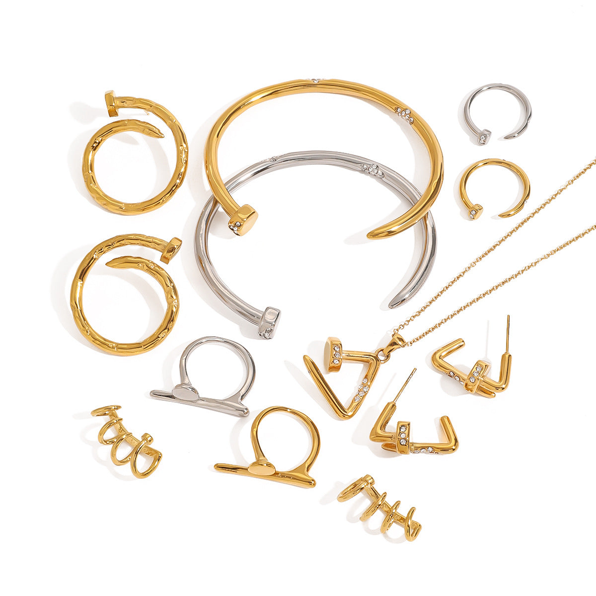 Orecchini a perno geometrici in acciaio inossidabile con strass e finitura placcata da donna