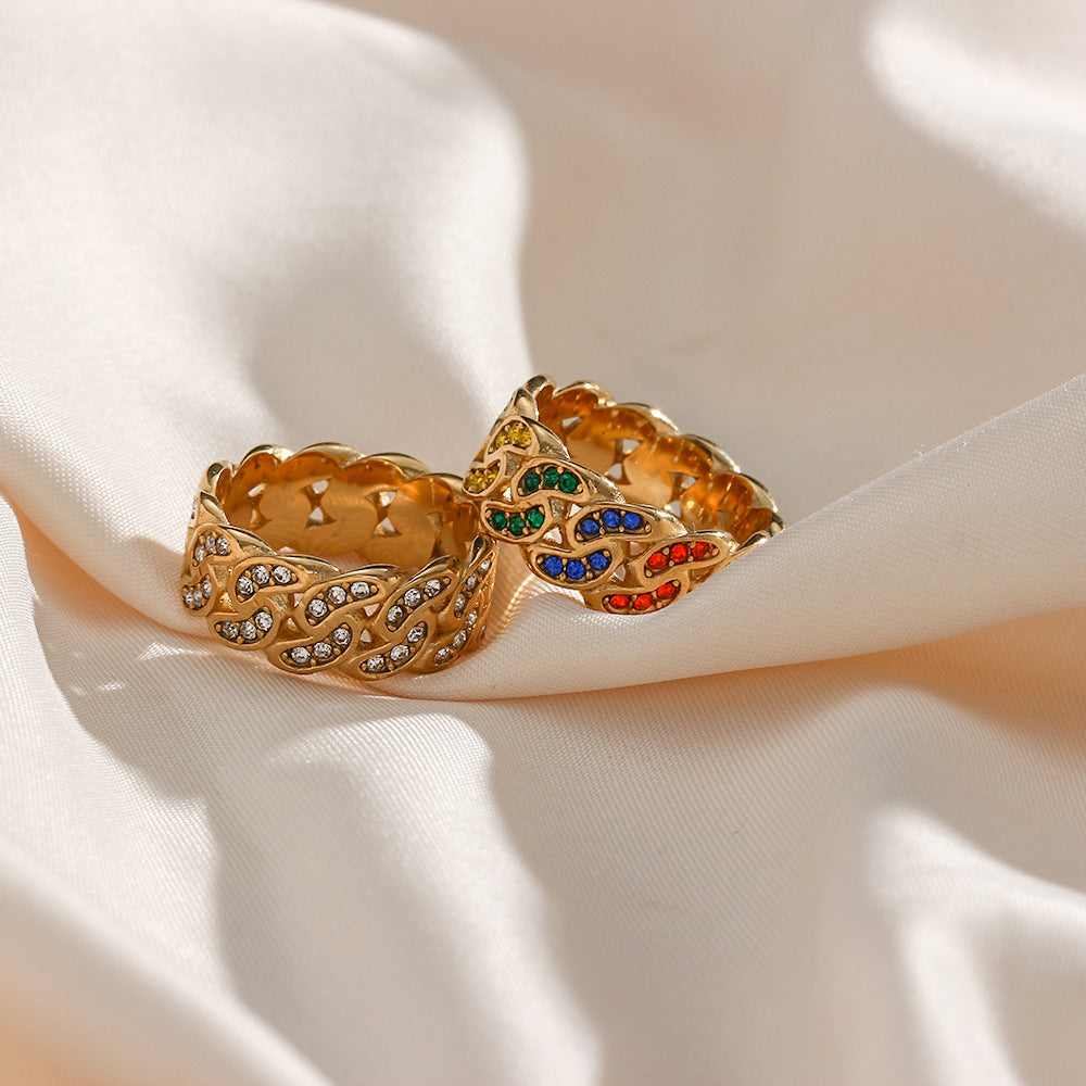 Anillo bohemio geométrico de acero inoxidable con baño de oro para mujer
