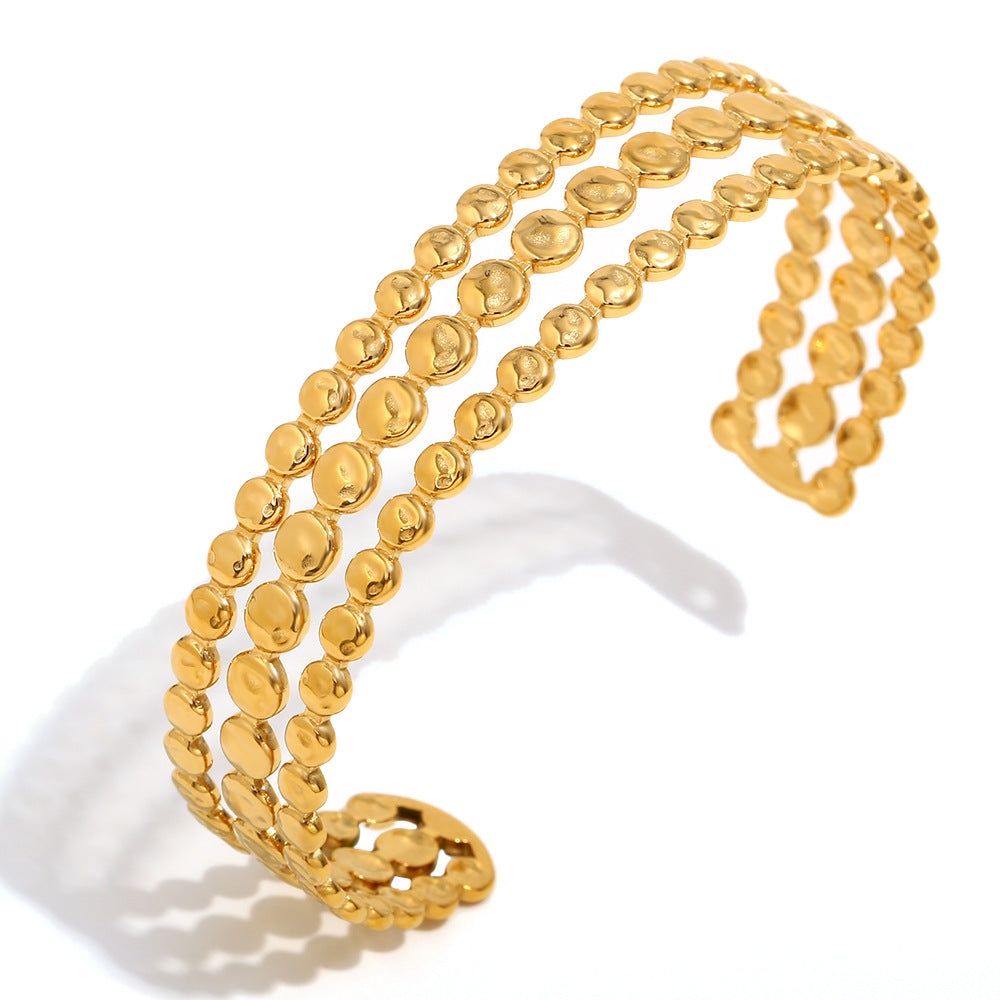 Minimalist Fashionable Stainless Steel Plated 18K Gold Teardrop Round Disc Bracelet for Women