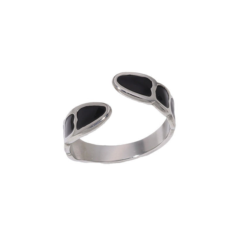 Anillo Abierto Minimalista Geométrico de Acero de Titanio con Acabado de Esmalte para Mujer, Banda de Estilo de Lujo Elegante y Versátil