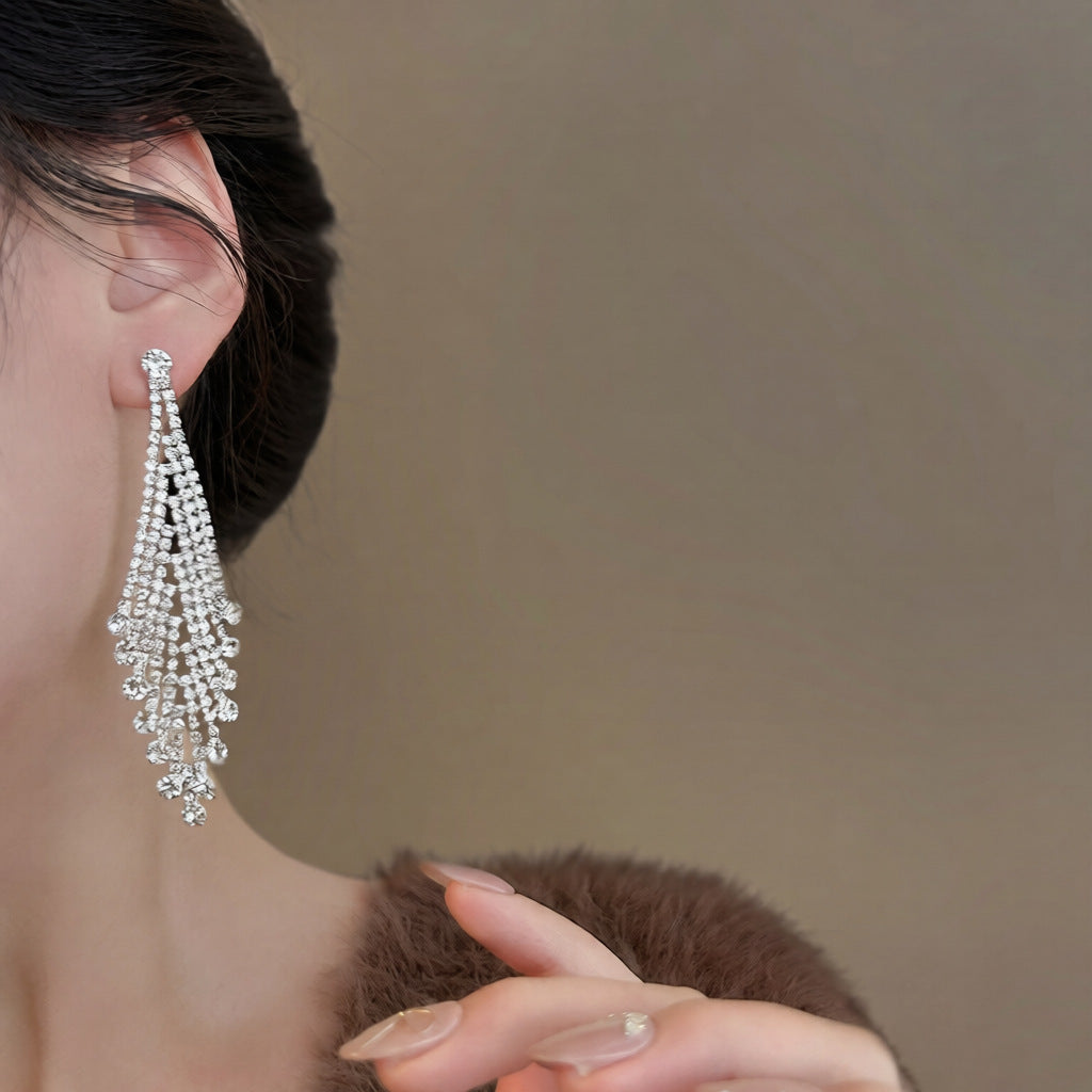 Orecchini Pendenti Geometrici Minimalisti con Strass da Donna in Rame con Perno in Acciaio