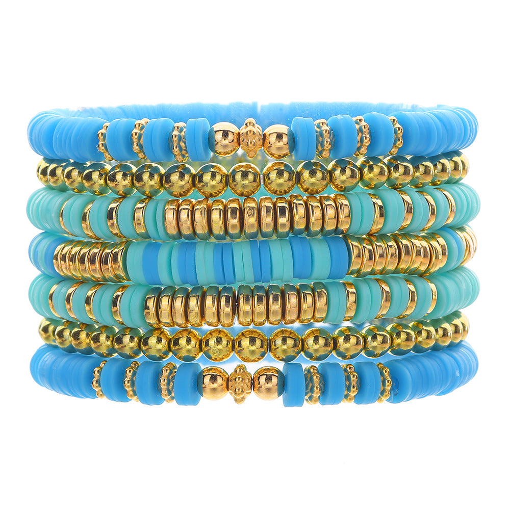 Vintage Bohemian Round Geometric Resin Beaded Stretch Bracelet Set