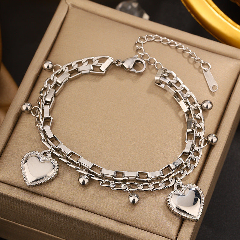 Vintage Sweet Heart Butterfly Geometric Titanium Steel Plated Bracelet for Women