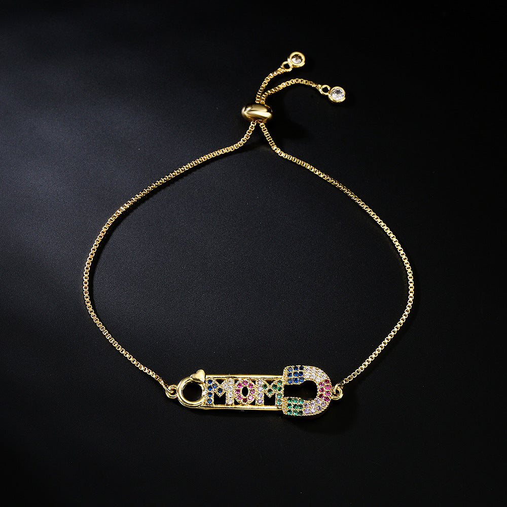 Minimalist Geometric Copper Bracelet with Gold Plating and Colorful Zircon for Women