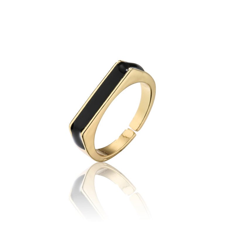 Geometric Drip Oil Gold Plated Brass Ring for Women