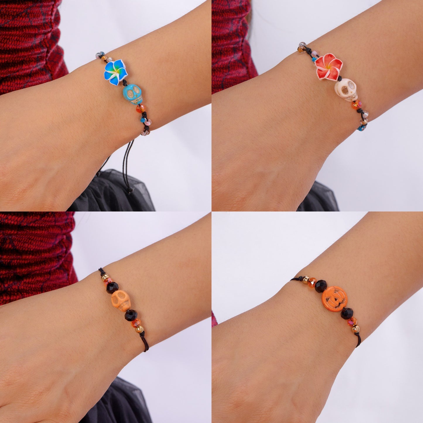 Pulsera de resina con calavera de calabaza de Halloween dulce y atrevida con motivos florales para mujeres y hombres