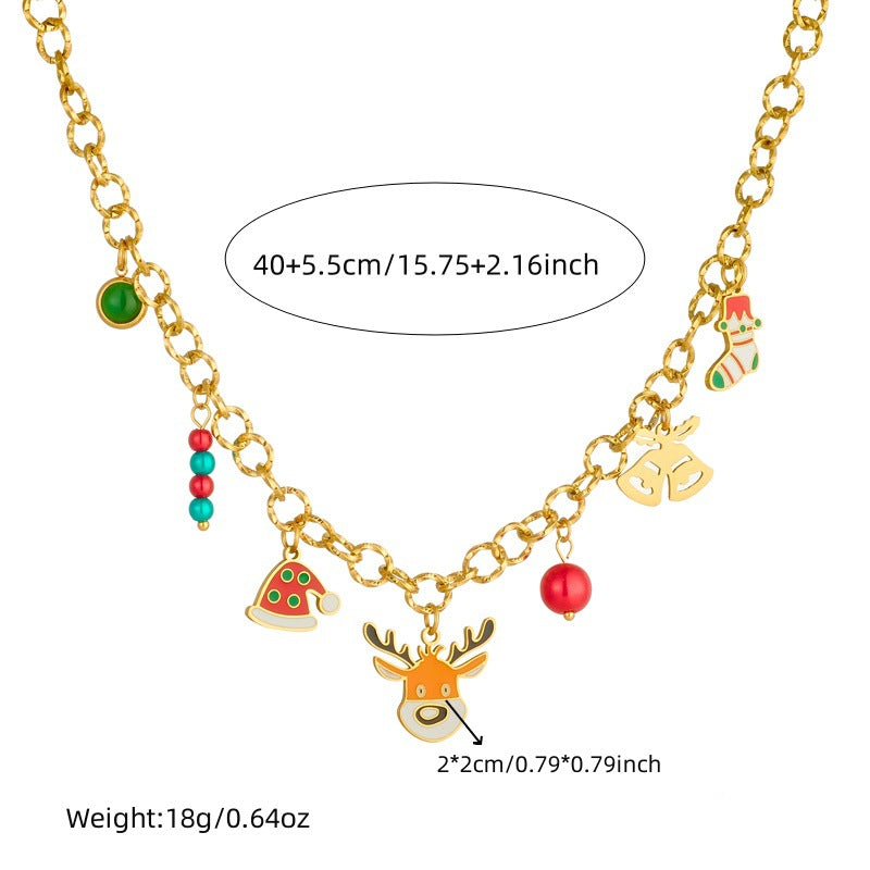 Sweet Cartoon Drip Oil Animal Pendant Stainless Steel Plated Cable Chain Jewelry Set for Women