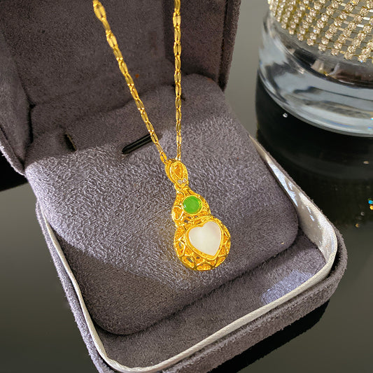 New Chinese Vintage Minimalist Geometric Hollow Gourd Plated Titanium Steel Necklace for Women