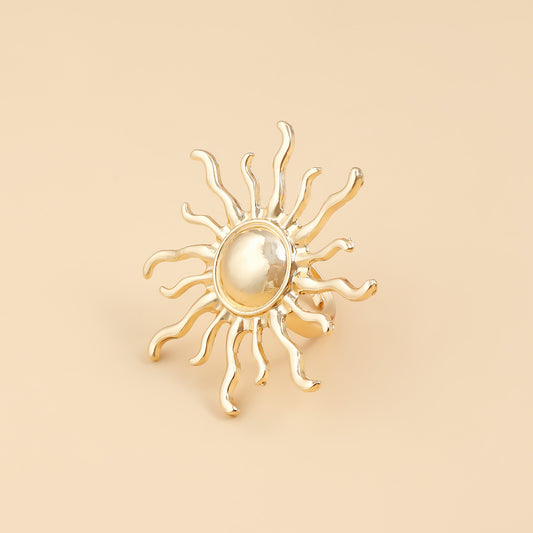 Anillo geométrico en forma de girasol bohemio para mujer con acabado metálico electrochapado