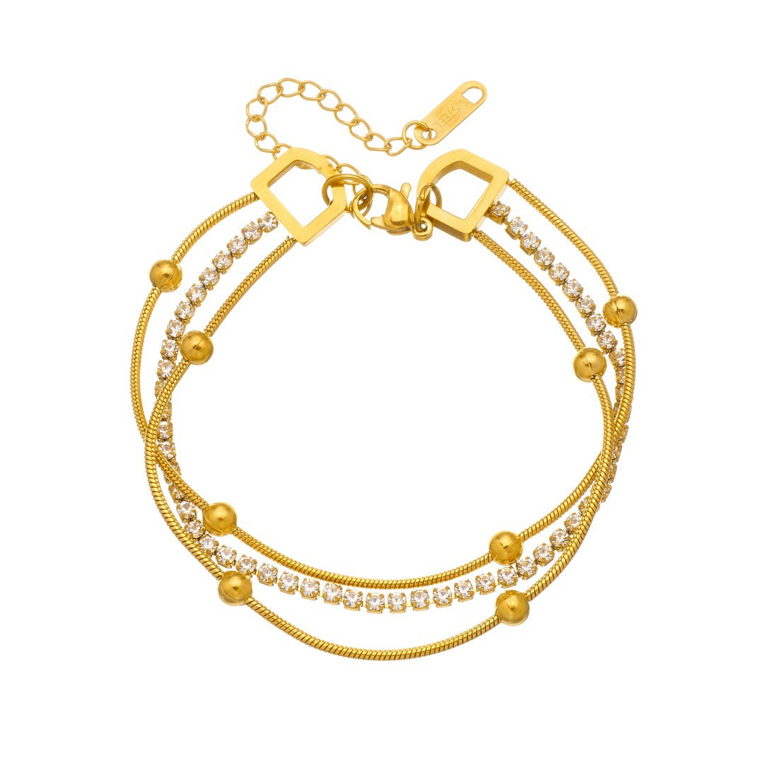 Vintage Gold Plated Stainless Steel Geometric Rhinestone Snake Chain Bracelet