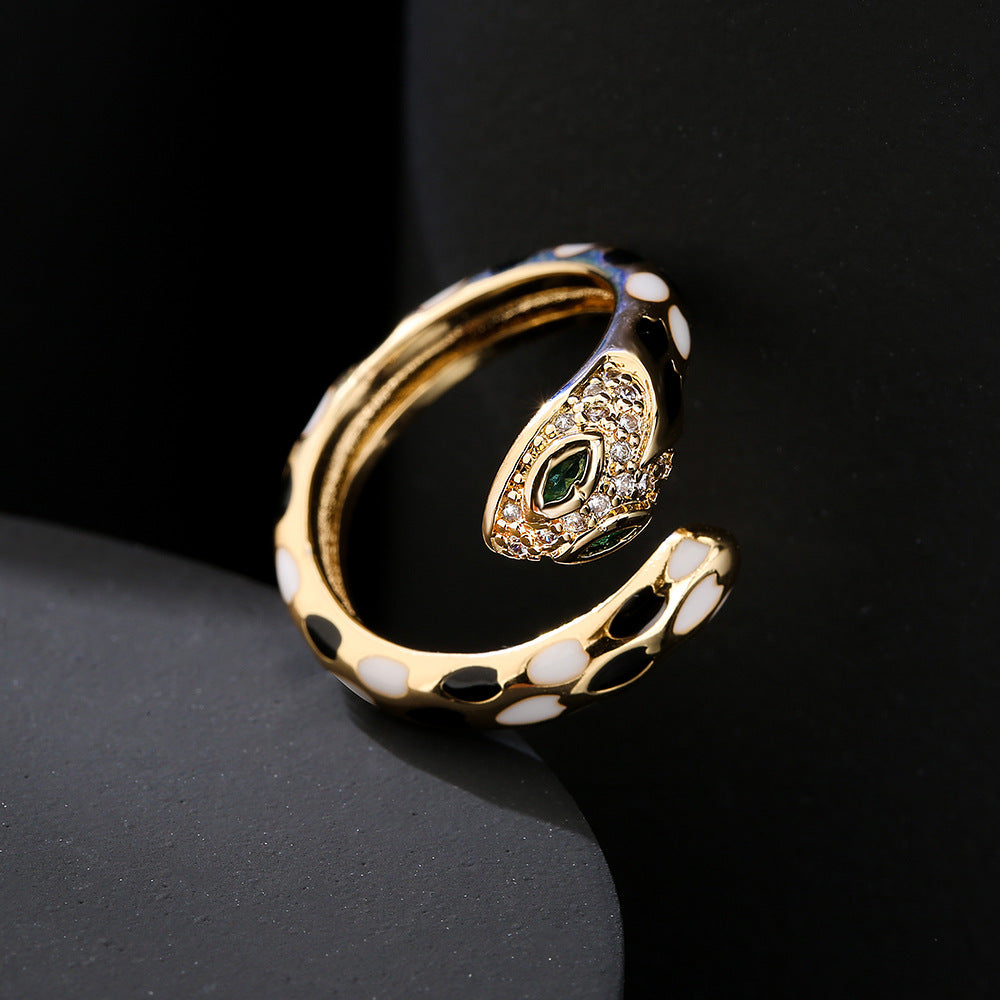 Vintage-Style Geometric Copper Ring with 18K Gold Plating and Enamel Coloring for Women