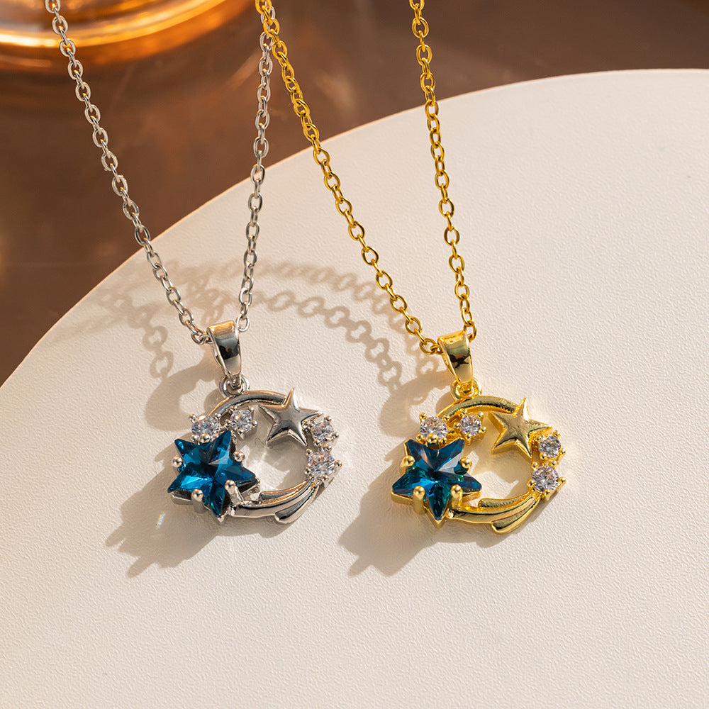 Collana minimalista geometrica in acciaio al titanio con intarsio di strass da donna, catena per clavicola ipoallergenica e resistente allo sbiadimento
