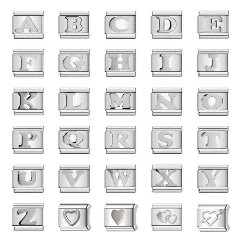 Personalized Stainless Steel Plated Letter Charm Bar Bracelet Unisex DIY Elastic Link Band