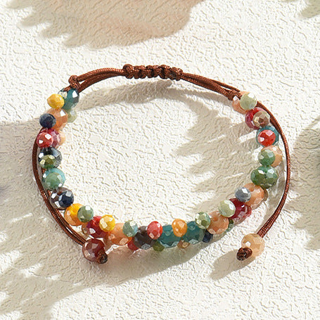 Pulsera geométrica de cuentas para mujer con detalles de cristal multicolor, pulsera ajustable de varias capas