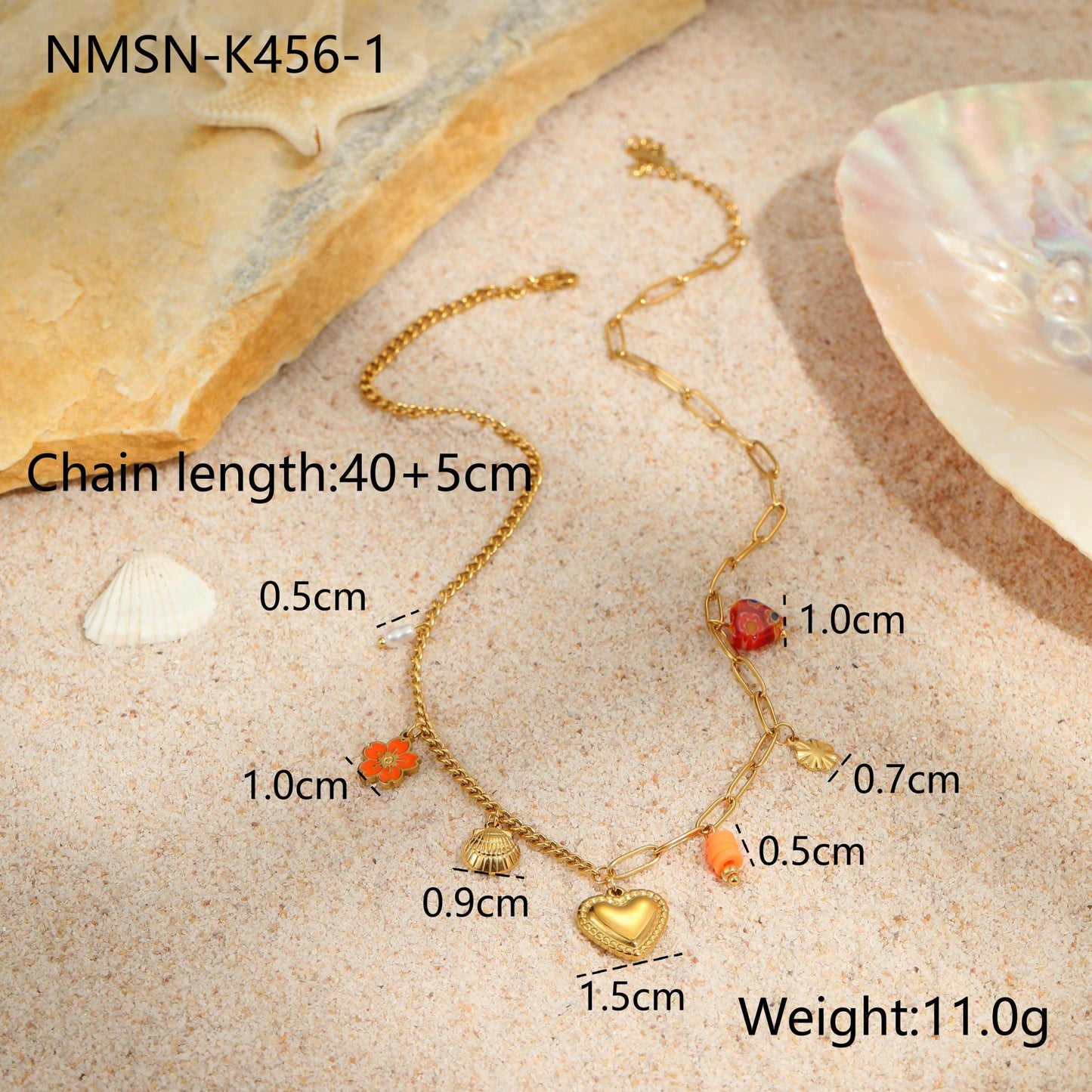 Fashionable Summer Ocean-Themed Stainless Steel Necklace with Starfish and Seashell Pendant, Electroplated for Fade Resistance, Women's Minimalist Beach Jewelry