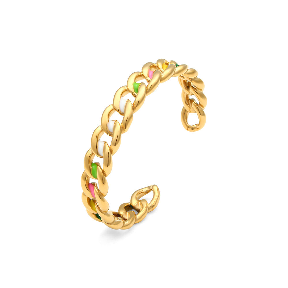 Minimalist Geometric Braided Cuban Link Bracelet for Women in Stainless Steel with Enamel Finish