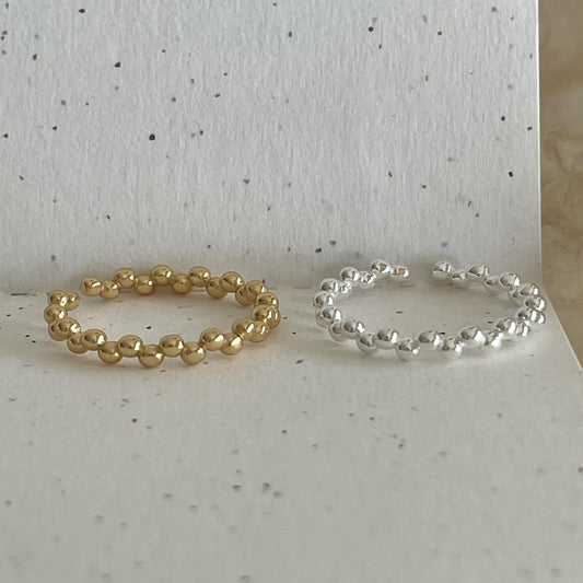 Anillo abierto geométrico minimalista de plata de ley 925 con cuentas para mujer
