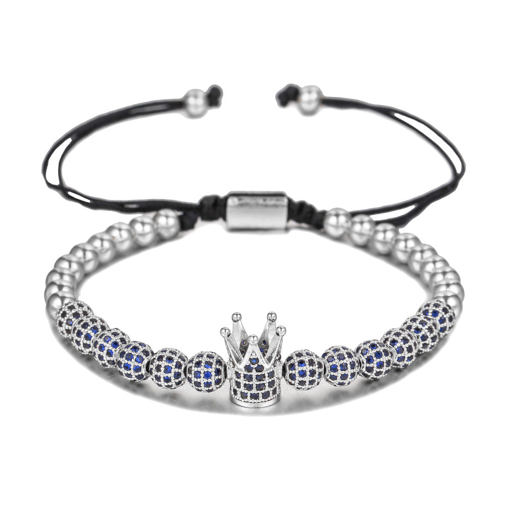 Colorful Cubic Zirconia Crown Braided Brass Bracelet for Women