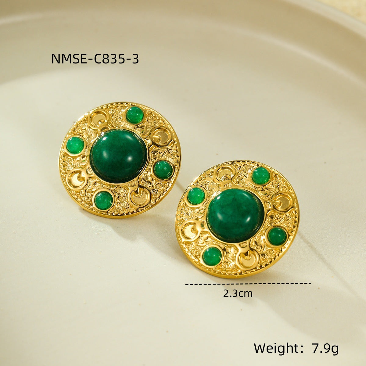 Pendientes de acero inoxidable color verde esmeralda con diseño geométrico, estilo francés vintage y acabado chapado para mujer