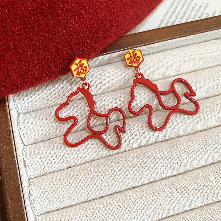 Pendientes de tuerca flocados con forma de caballo estilo lujo con perlas en plata de ley 925 bañada en oro de 18 quilates para mujer