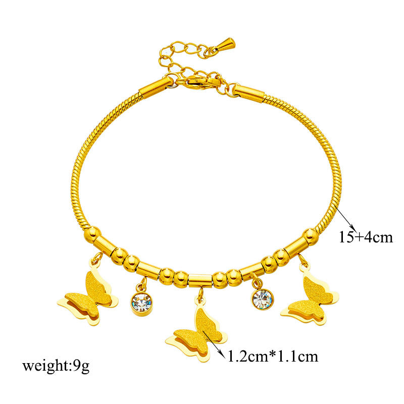 Bracciale Minimalista in Acciaio al Titanio a Forma di Farfalla con Intarsio di Strass da Donna