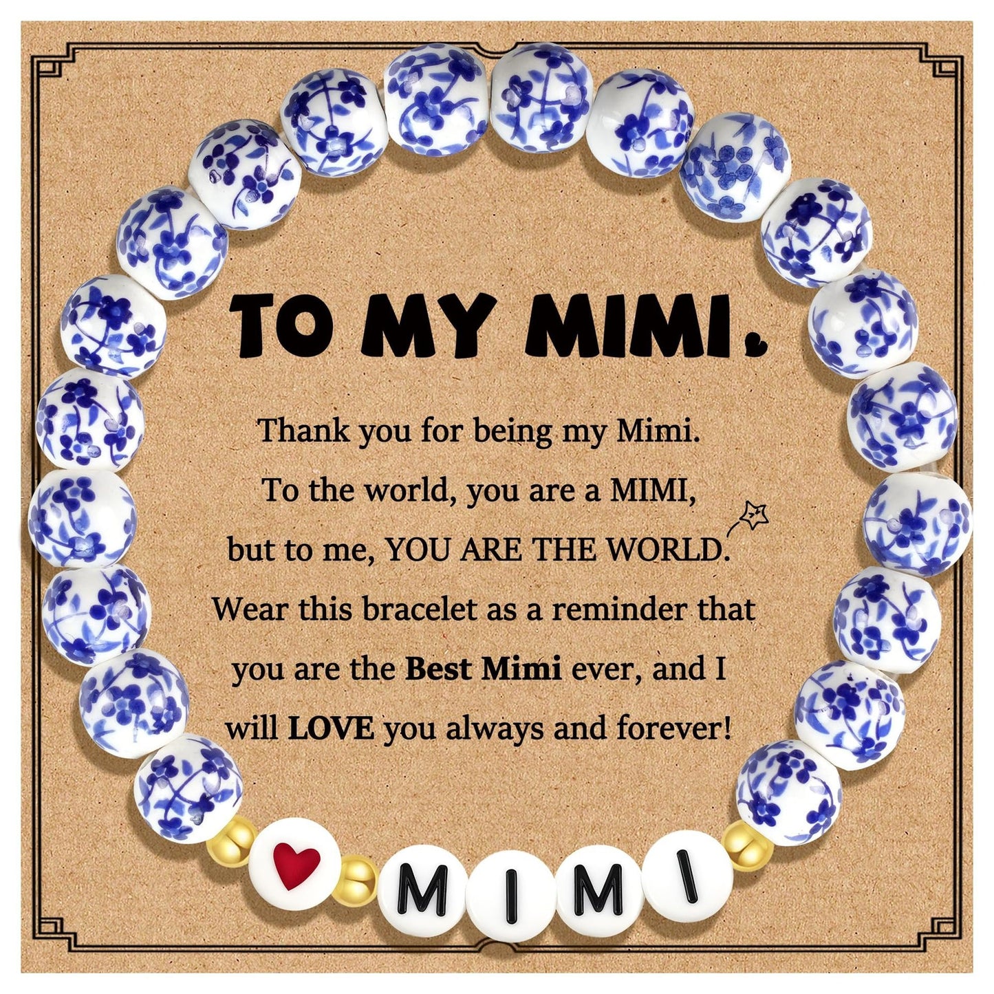 Vintage Elegant Heart Letter Ceramic Elastic Bracelet Unisex Gift