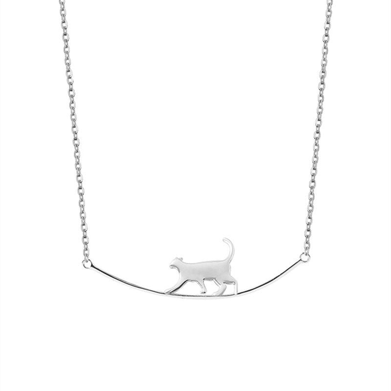 Minimalist Cat Pendant Necklace for Women Stainless Steel Geometric Locket Chain with Plated Finish