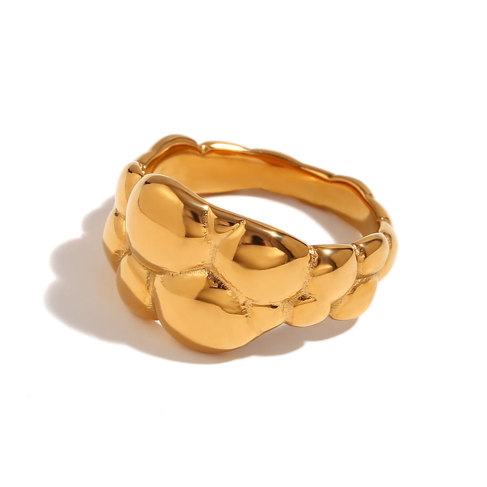 Minimalist Geometric Cloud-Shaped Stainless Steel Ring with 18K Gold Plating for Women