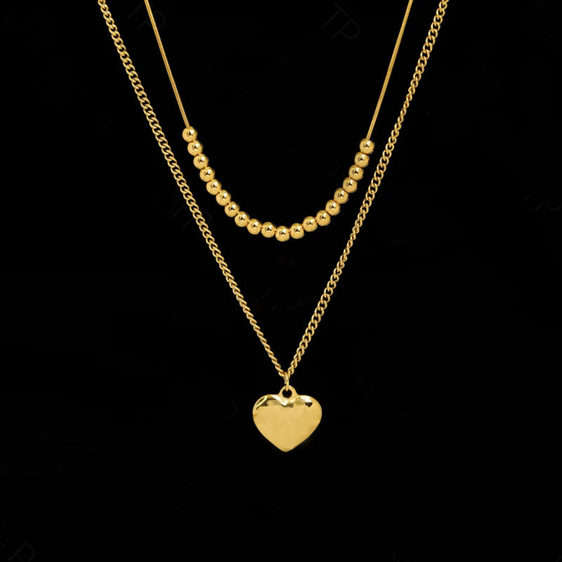Minimalist Heart Pendant Necklace in Titanium Steel with Plated Finish for Women Double-Layer Clavicle Chain