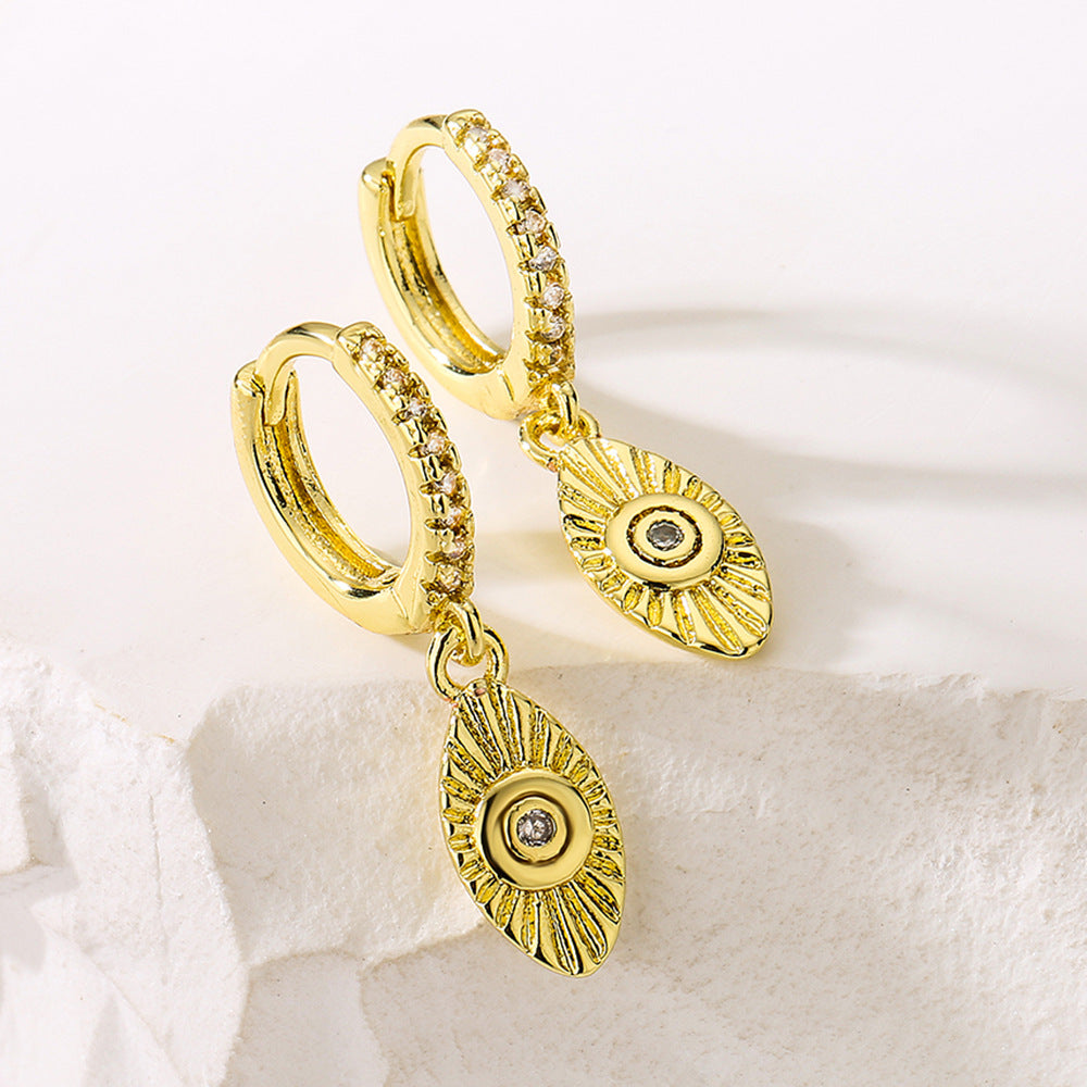 Orecchini minimalistici in rame a forma di cuore, placcati in oro 18 carati con zirconi, da donna