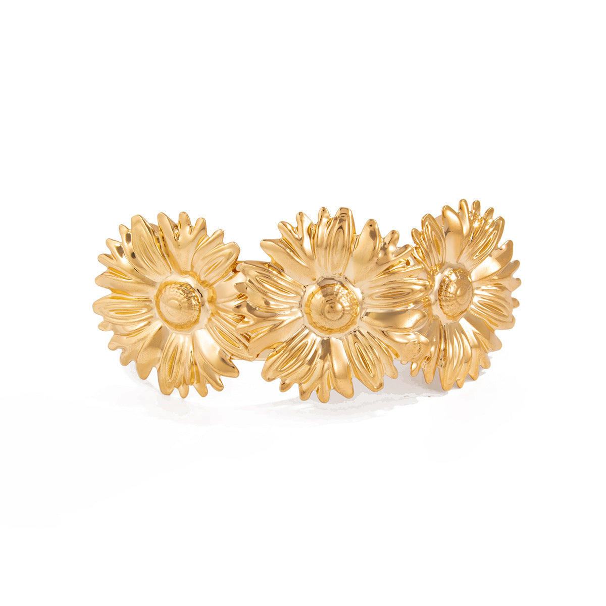 Vacation Style Sunflower and Floral Metal Cuff Bracelet for Women with Plated Finish