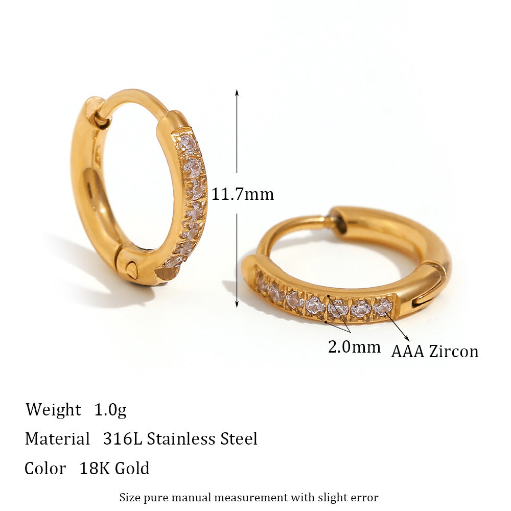 Fashionable Geometric Stainless Steel Earrings with Plated Finish and Cubic Zirconia Accents for Women