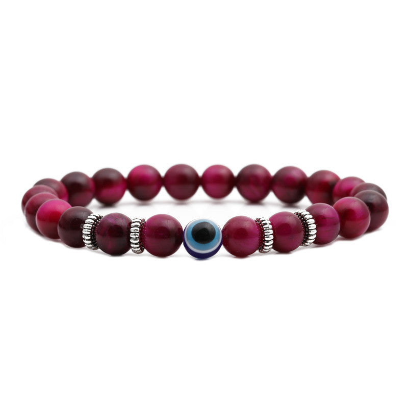 Fashion Elegant Matte Tiger Eye Volcanic Stone Lapis Lazuli Evil Eye Geometric Round Beaded Stretch Bracelet Unisex
