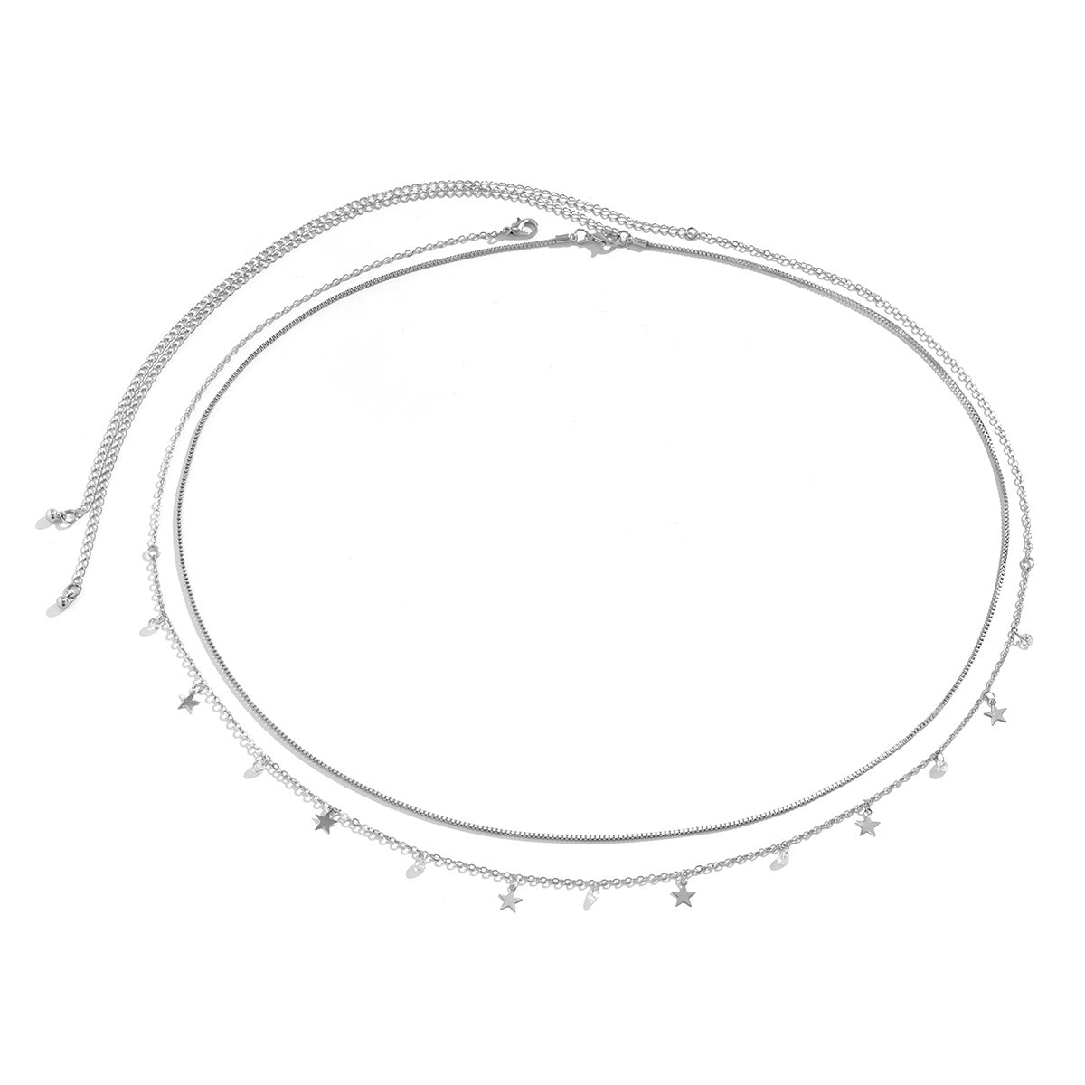 Set di catena per il corpo da donna minimalista con paillettes brillanti e catena a scatola, con catena in vita con chiusura a moschettone