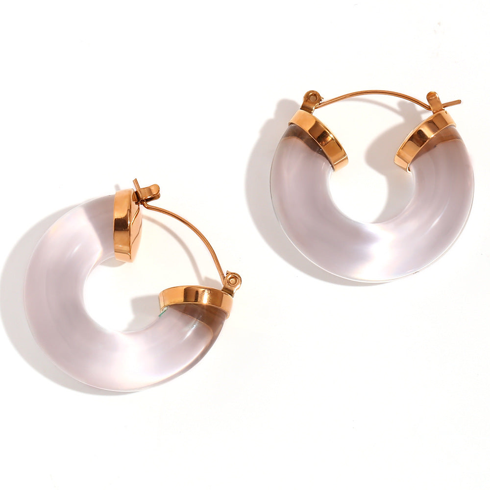 Orecchini a cerchio a C da donna, in stile geometrico vintage francese, alla moda, in acciaio inossidabile placcato oro 18 carati e acrilico