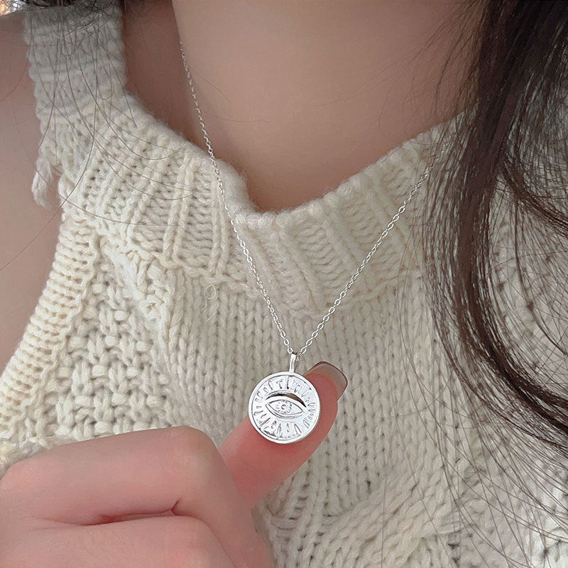 Minimalist 925 Sterling Silver Round Eye Pendant Ball Chain Necklace