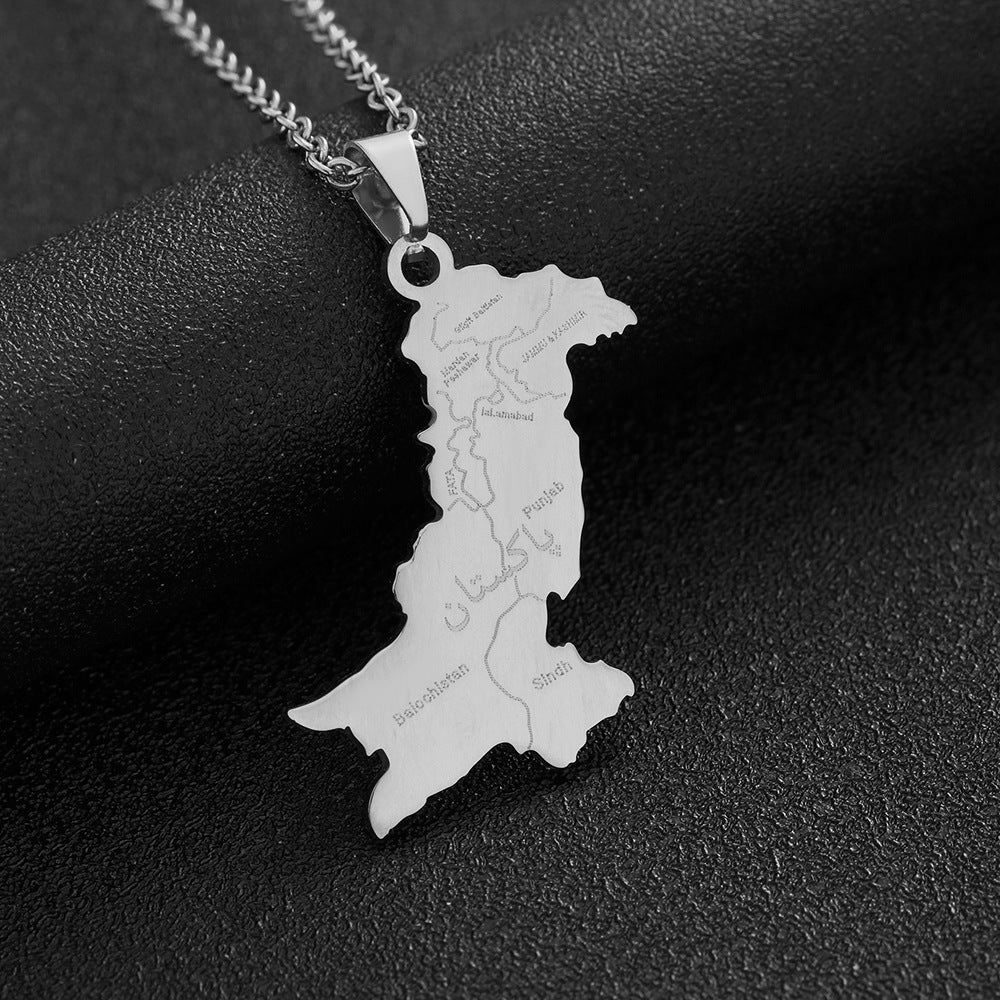 Collana con Pendente Geometrico Etnico Vintage da Donna e Uomo in Acciaio Inossidabile con Pendente in Acciaio al Titanio e Finitura Placcata su Catena ad "O"