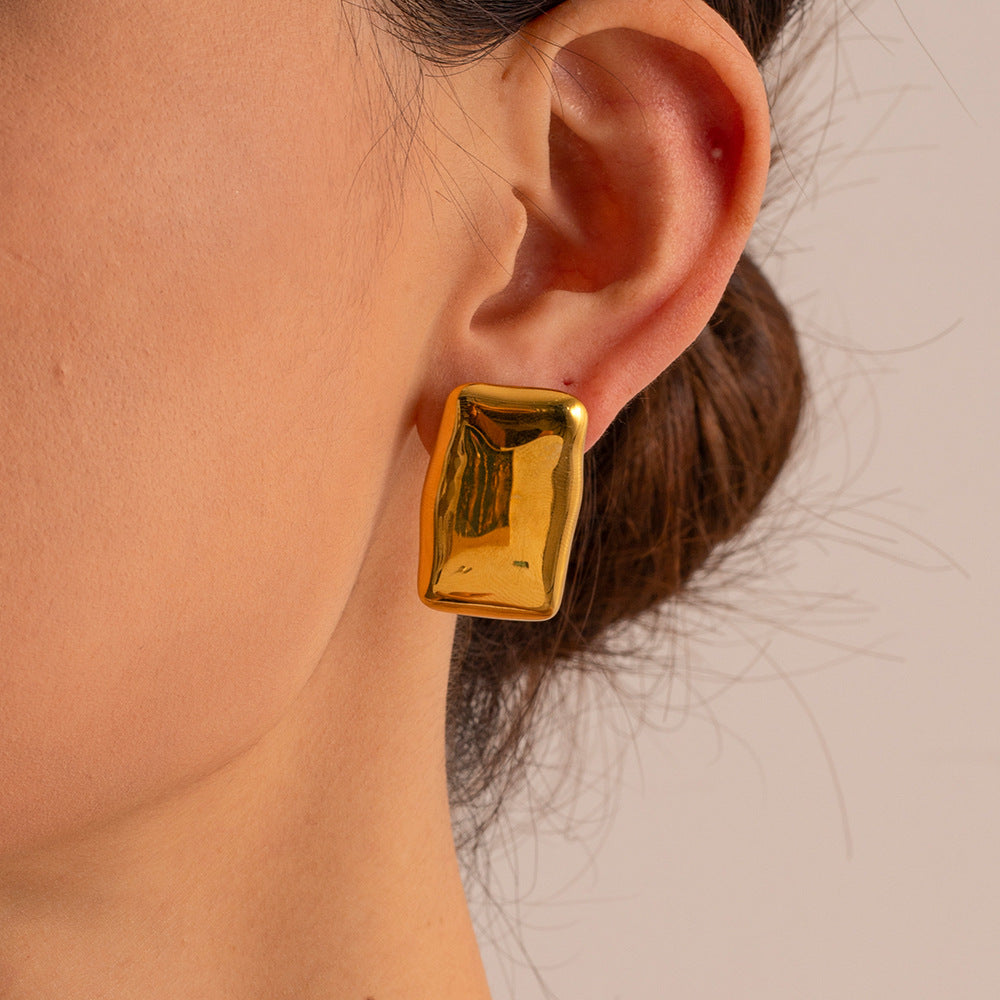 Pendientes Colgantes Minimalistas Geométricos Rectangulares de Acero Inoxidable con Baño de Oro de 18K Vintage para Mujer